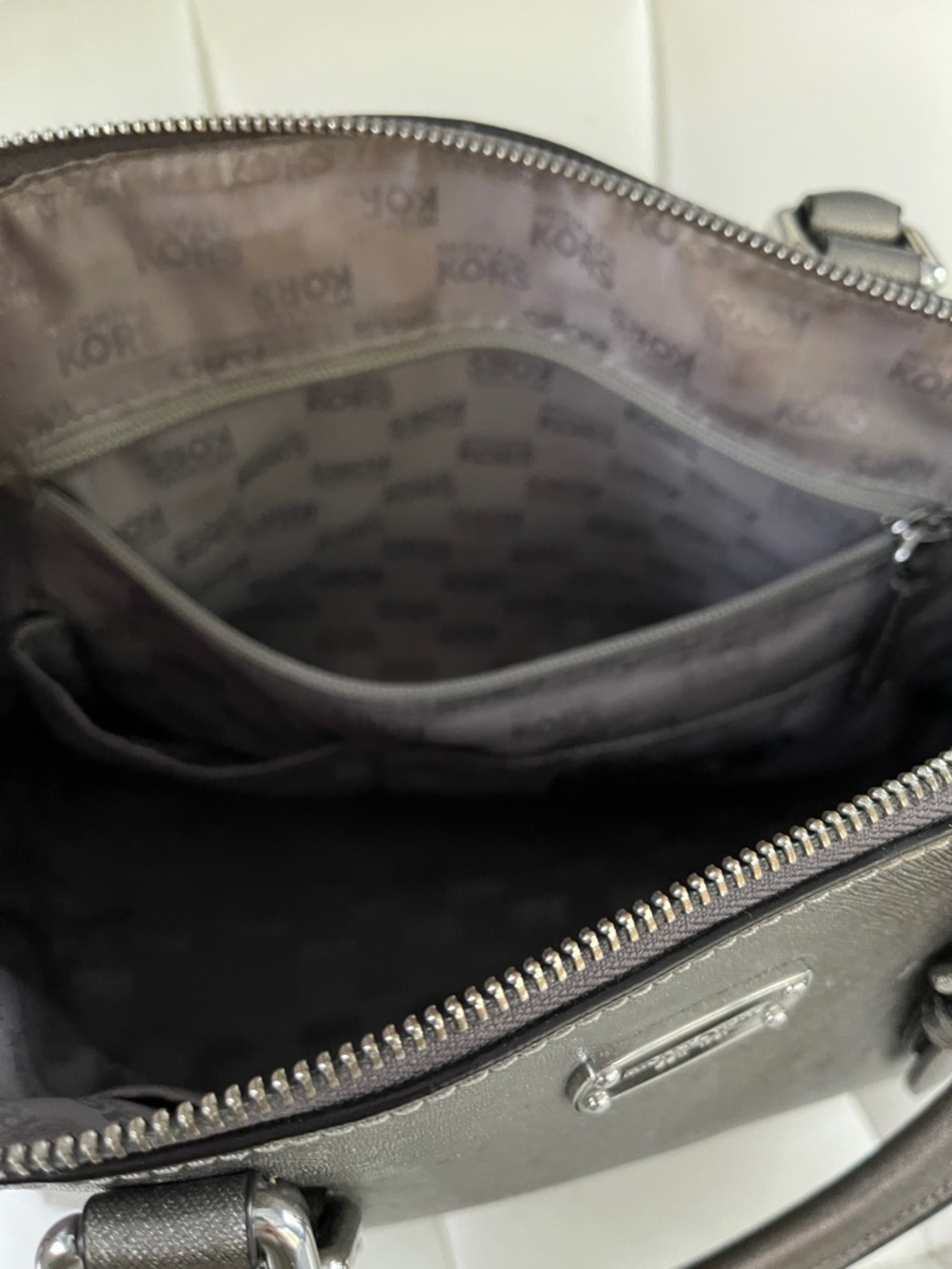 Michael Kors Metallic Gun Metal Dome Satchel with Silver Hardware - Picture 3 of 10